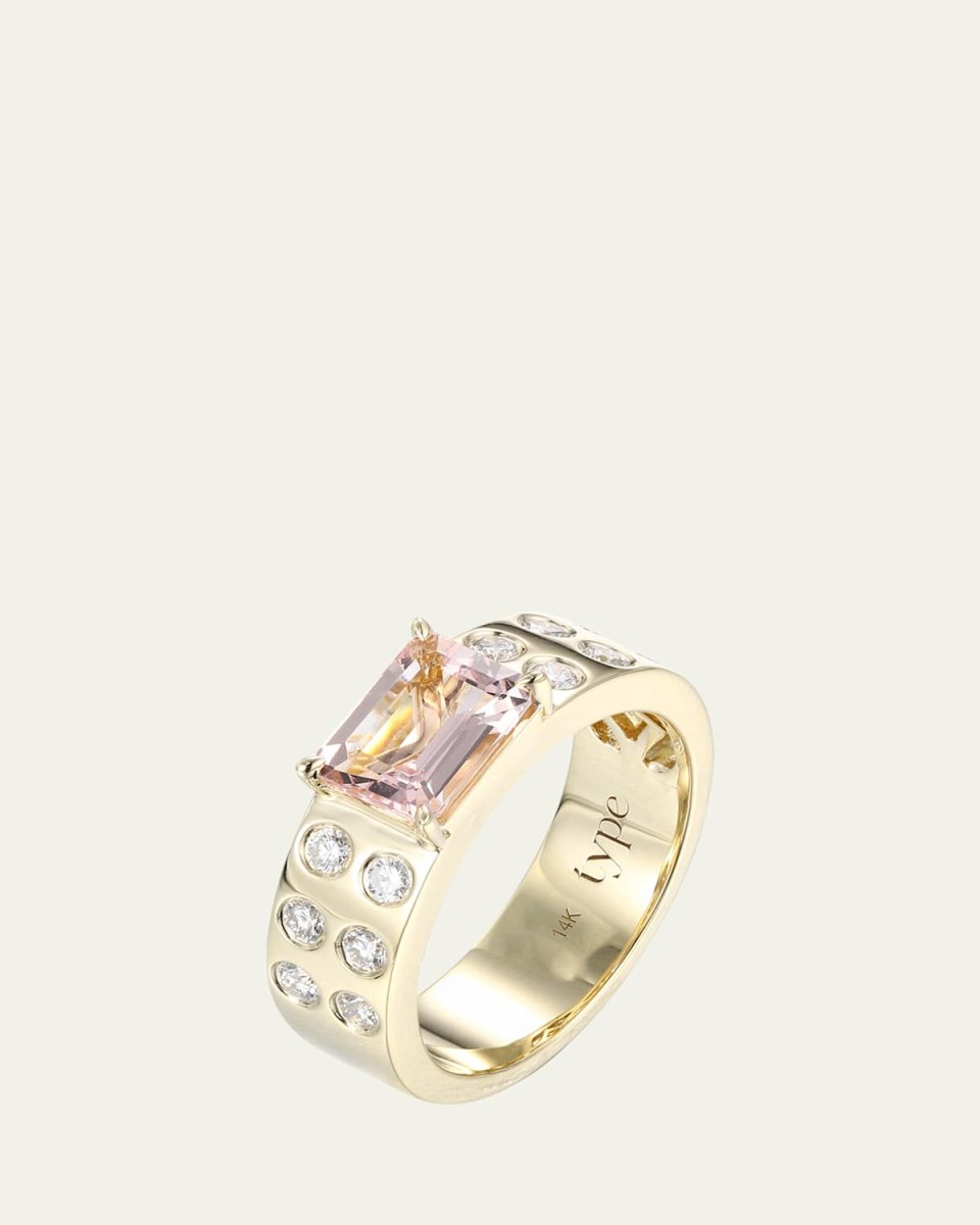 14K Yellow Gold Leggo ID Morganite and Diamonds Statement Ring